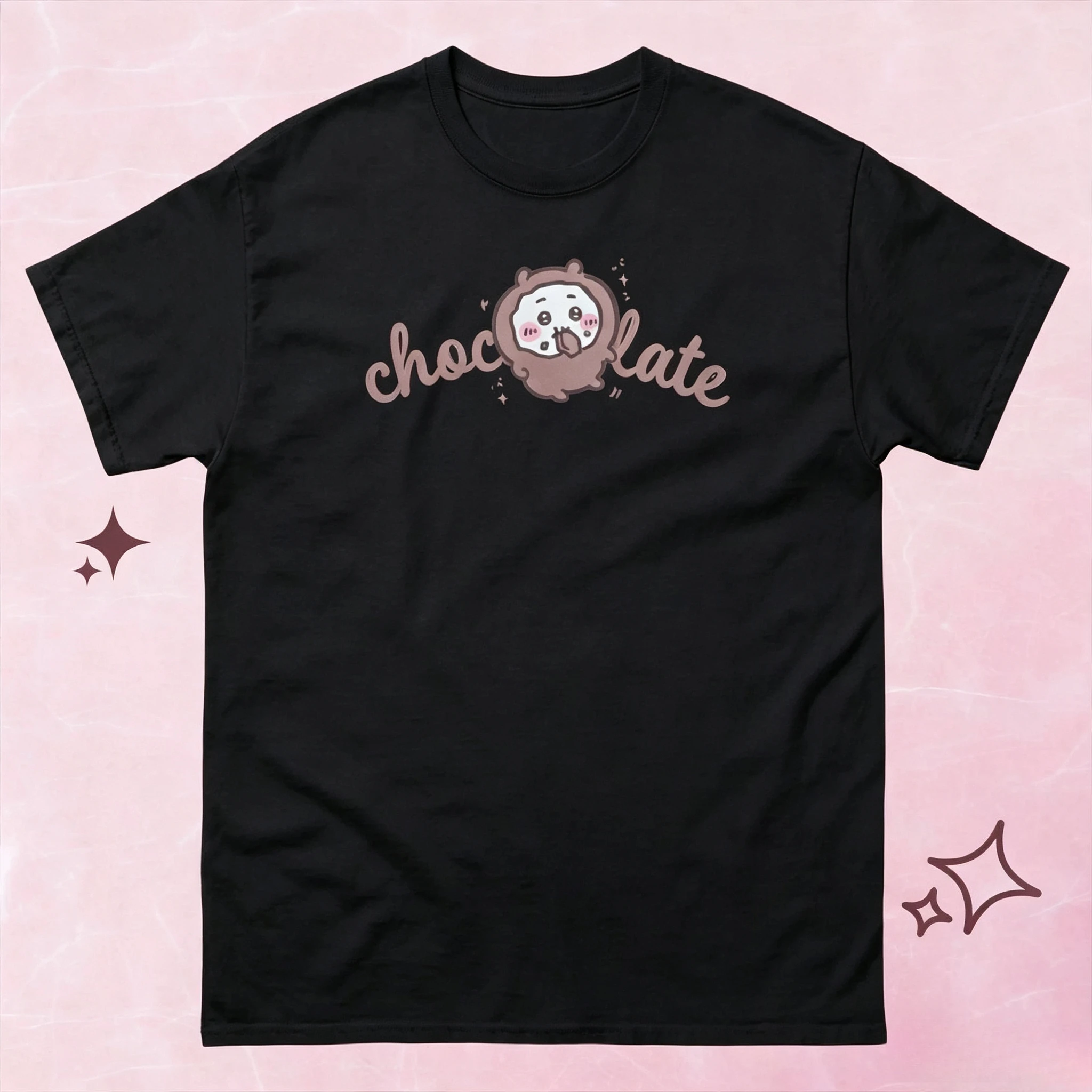 Chiikawa Chocolate Anime T-shirt Sweet Letter Graphic Cotton Tee Unisex Kawaii Casual Short Sleeve Shirt