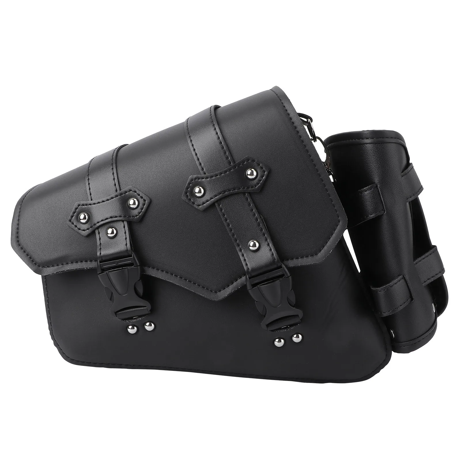 

1Pcs Motorcycle Tool Bag PU Material Large Capacity Side Swingarm Pouch for Bike Storage Quick Disconnect Buckle Left Side Black