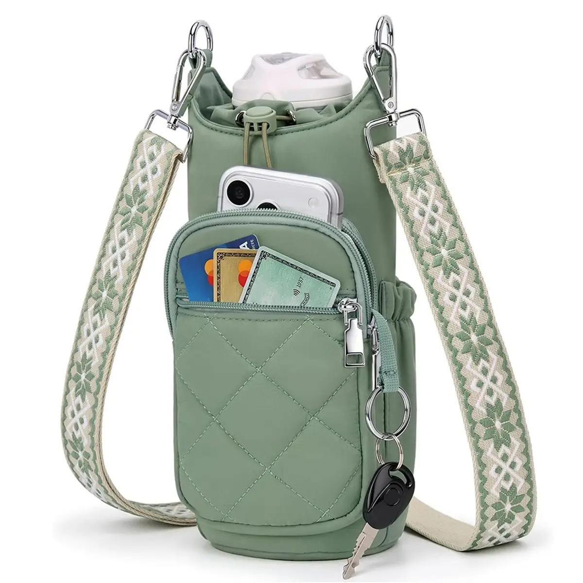[Trending] Crossbody Water Bottle Bag, Insulated Water Bottle Carrier with Phone Pocket, Secure for Walking, Travel, Outdoor