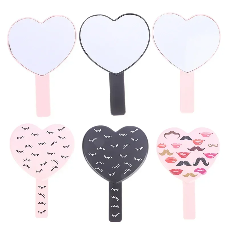 Pink High Definition Handheld Heart-shaped Eyelash Mirror Eyelash Inspection Mirror Makeup Gadget Vanity Mirror for Girl Gifts