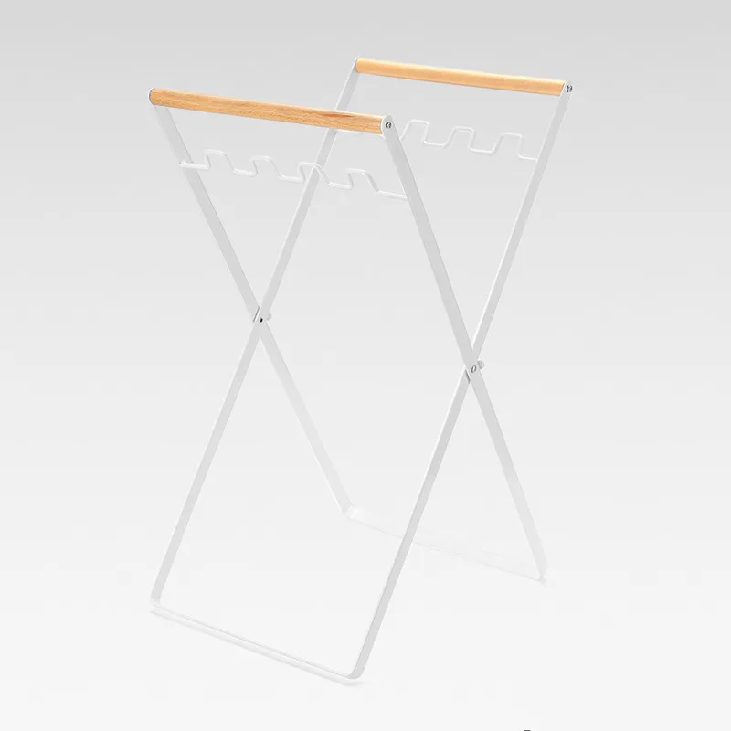 Outdoor Camping Wooden Handle Bracket Home Foldable Kitchen Debris Storage Rack Portable Plastic Garbage Bag Shelf