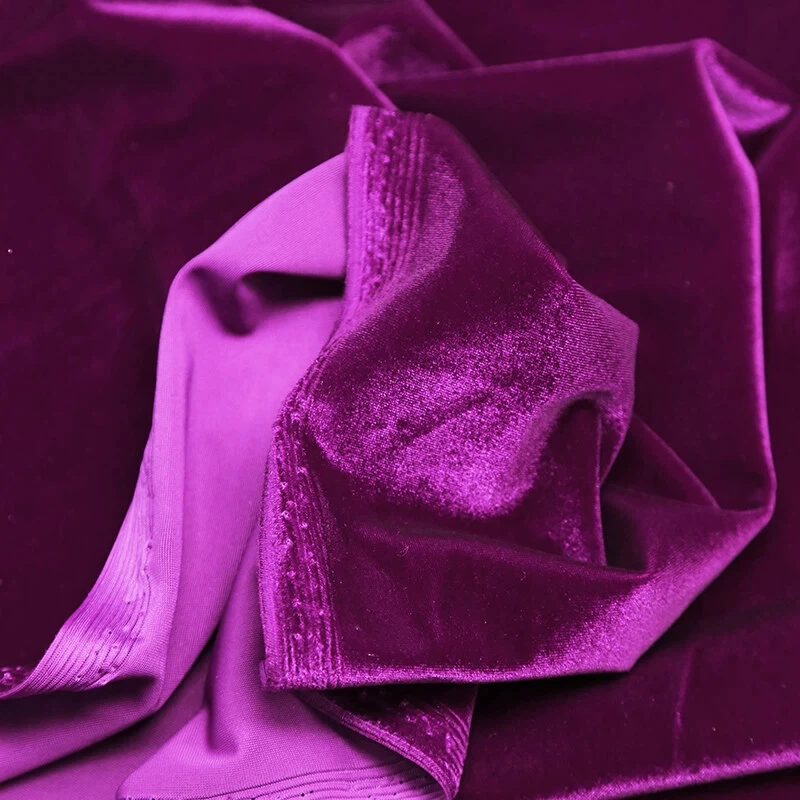 Purple Premium Korean Gold Velvet Fabric - Elastic for Formal Gowns, Wedding Decor, Curtains, Sofa Covers & DIY