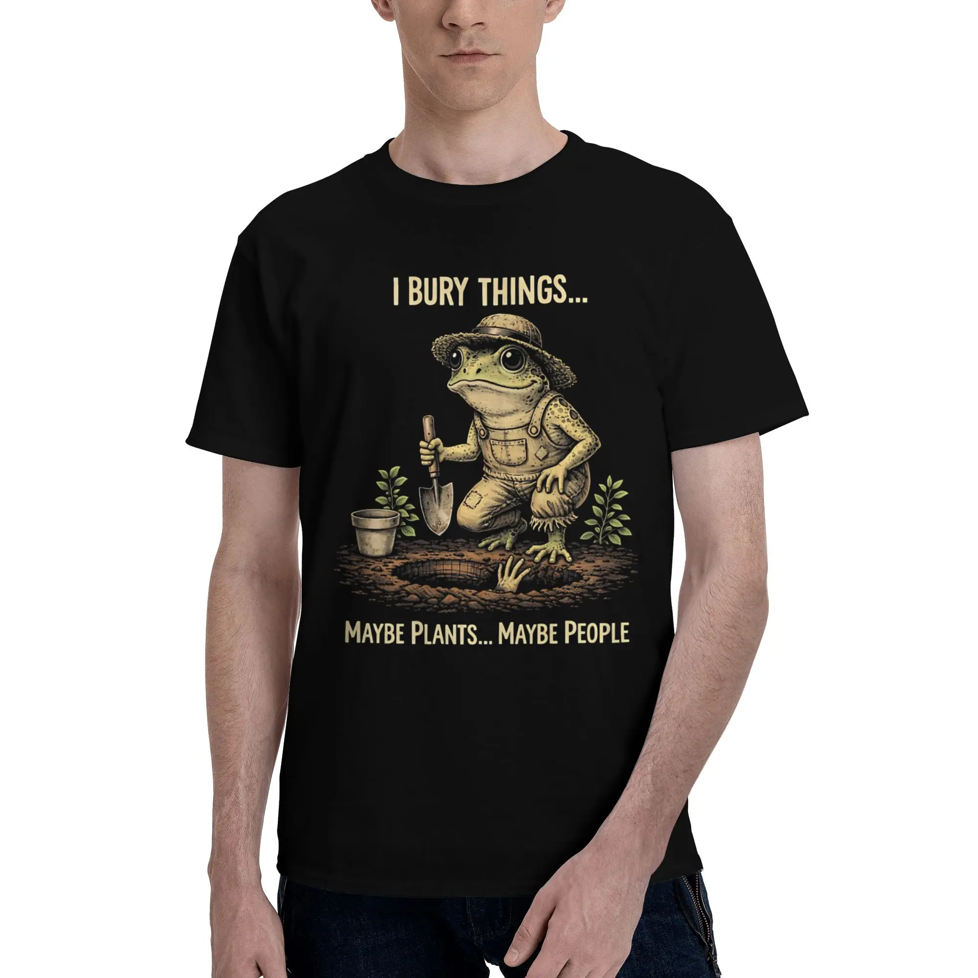 Men Women Graphic Printing I Bury Things Maybe Plants Maybe People Frog  Tee T Shirt Pure Cotton  T-shirts Clothing