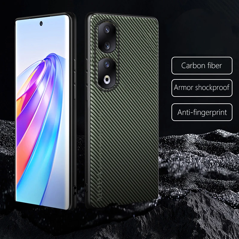 Luxury Leather Case for Huawei Honor 90 Pro Carbon Fiber Ultra-thin Frosted Armor Shockproof Soft Phone Cover HuaweiHonor90Pro