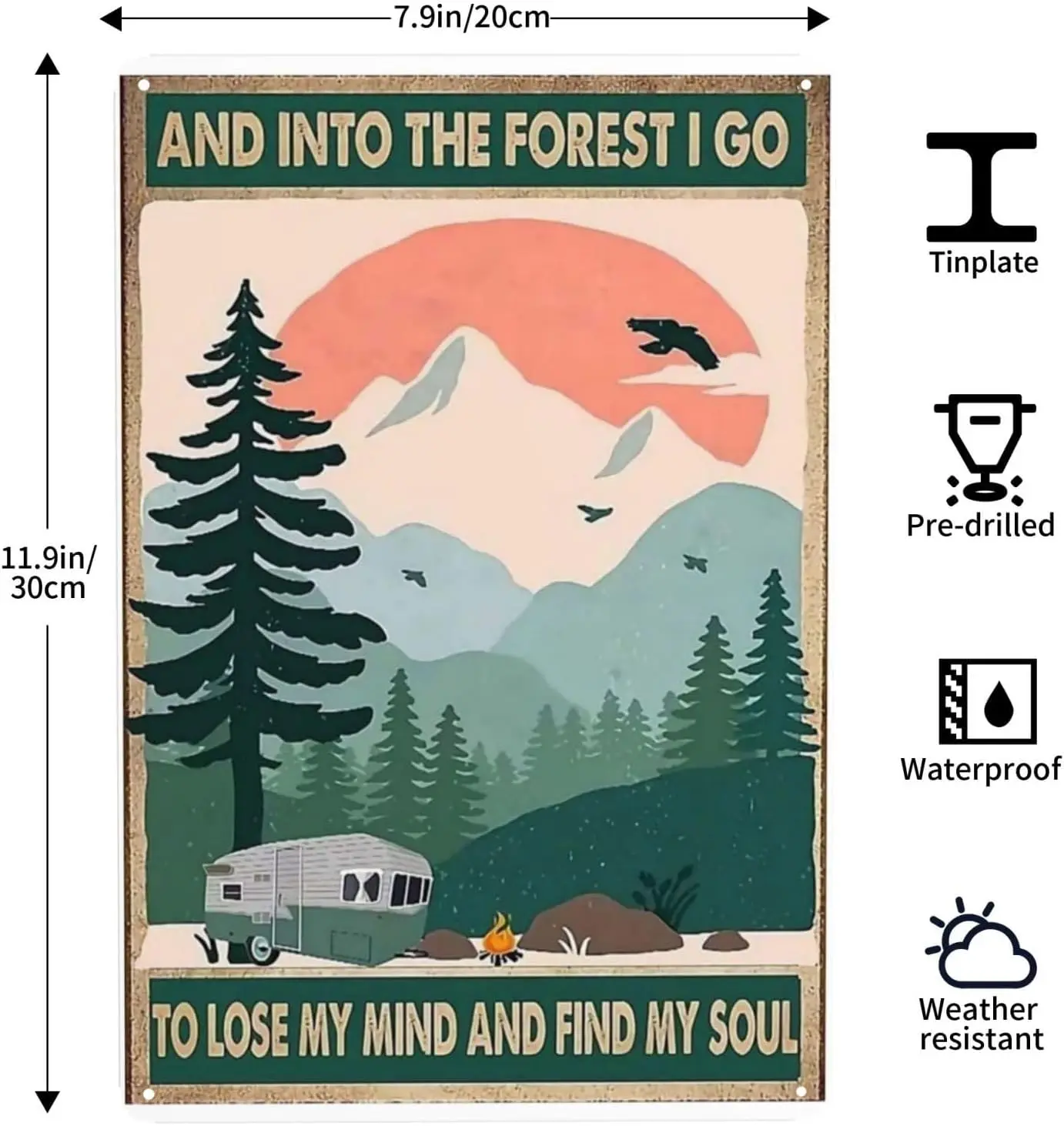 And Into The Forest I Go to Lose My Mind and Find My Soul Hiking Girl Retro Metal Tin Sign Vintage Sign for Home Coffee Wall Dec