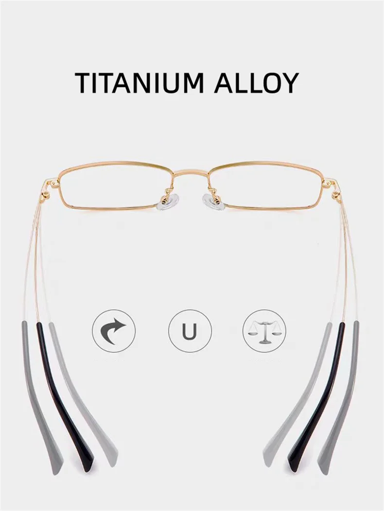 2025 Neue hochwertige Titanlegierung mit goldenem quadratischem Rahmen, Anti-Blaulicht-Lesebrille für Mann und Frau, modische Brille – Detail 4