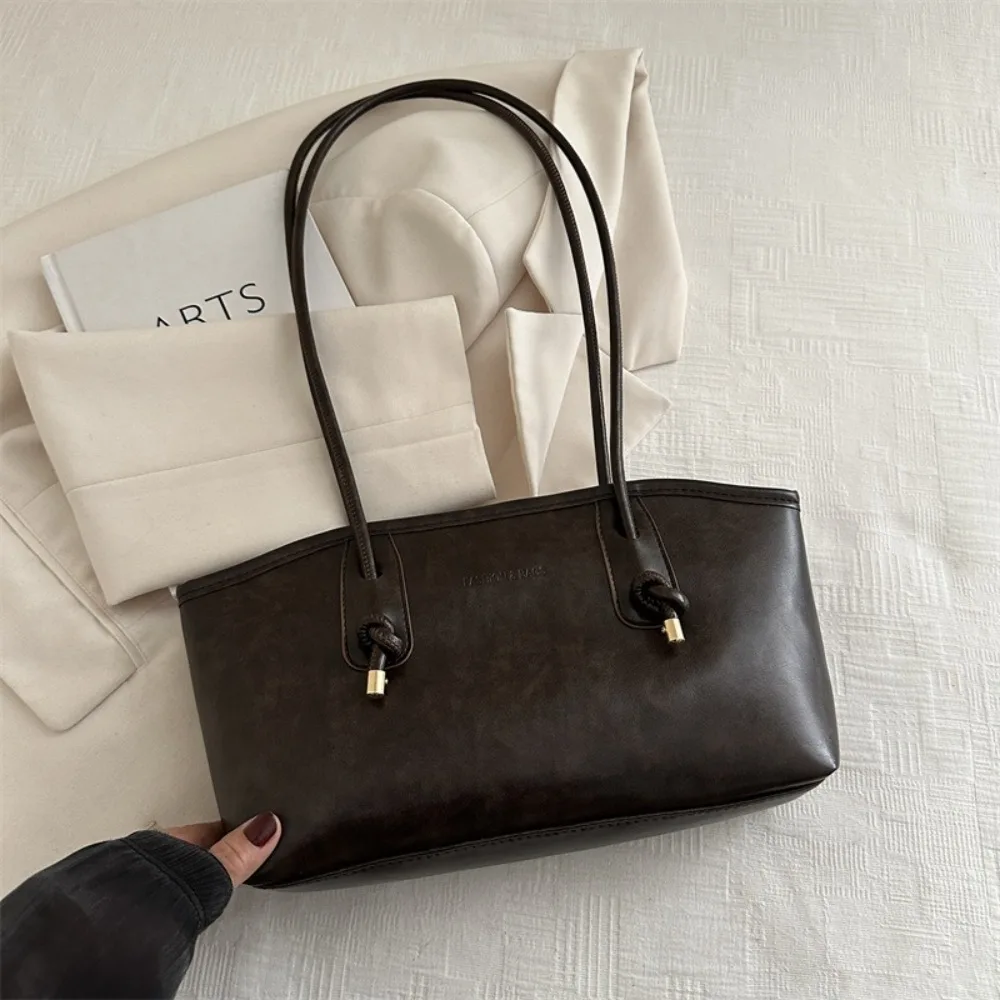 Y2K Trend Große Kapazität Arbeitstasche Einfarbige PU-Leder Damenhandtasche Schlichte Tragetasche für Frauen