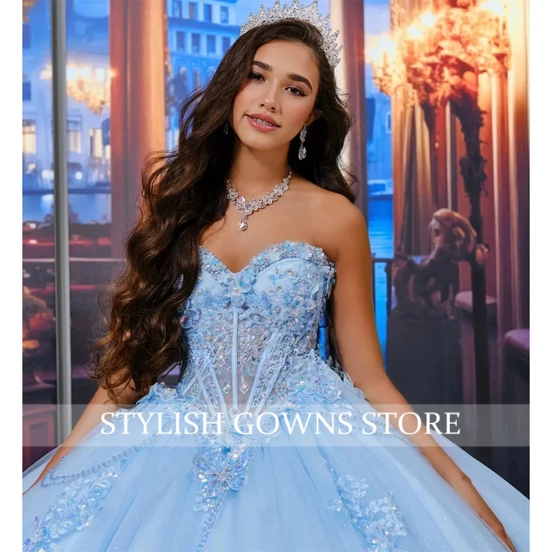 Moderne Quinceañera-jurken Mouwloos Applicaties Kralen Korset Tule Tweedelige op maat gemaakte jurken voor 15-jarigen