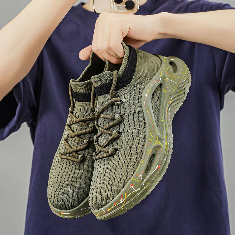 Men's Shoes New Breathable Mesh Sports Shoes Trendy One Foot Casual Thick Soled Sports Shoes Dad Shoes