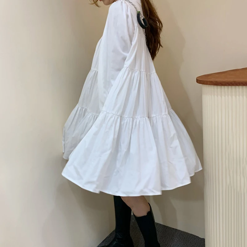 Chic primavera dimagrante V-Ne design a pieghe bambola allentata gonna da donna Dr coreano Sle vita ampia gonna lunga torta Sve