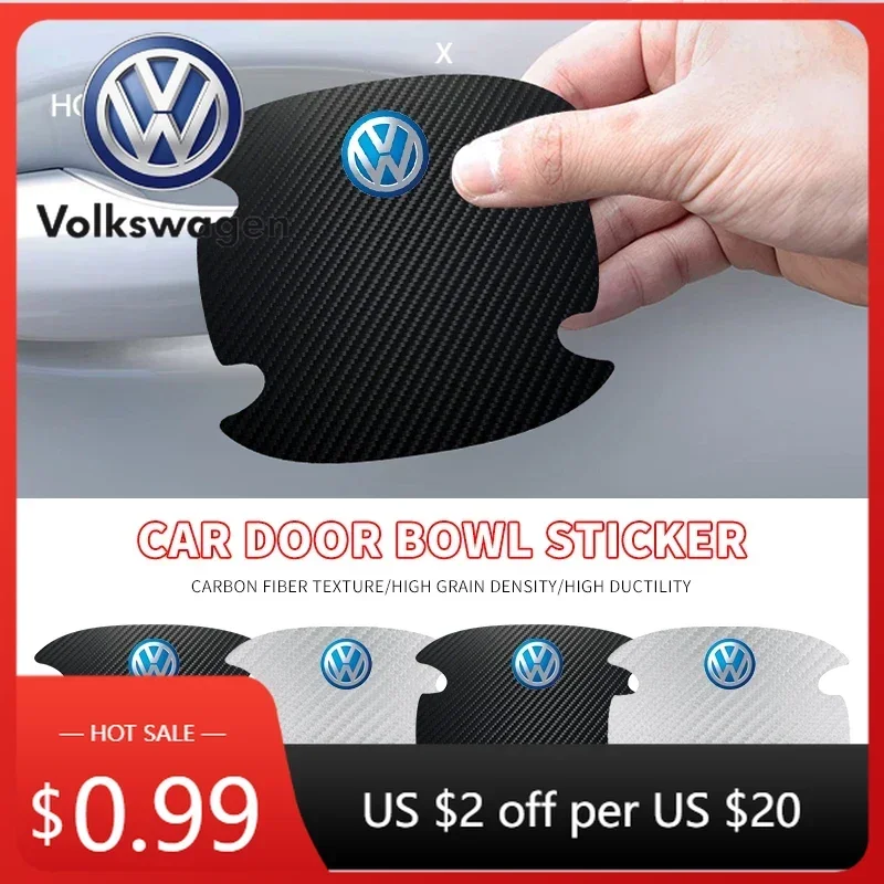 

For VOLKSWAGEN VW 4pc Carbon Fiber Car Door Bowl Protection Sticker Door Handle Protection Film For Volkswagen B5 B6 B7 T4 T5 Go