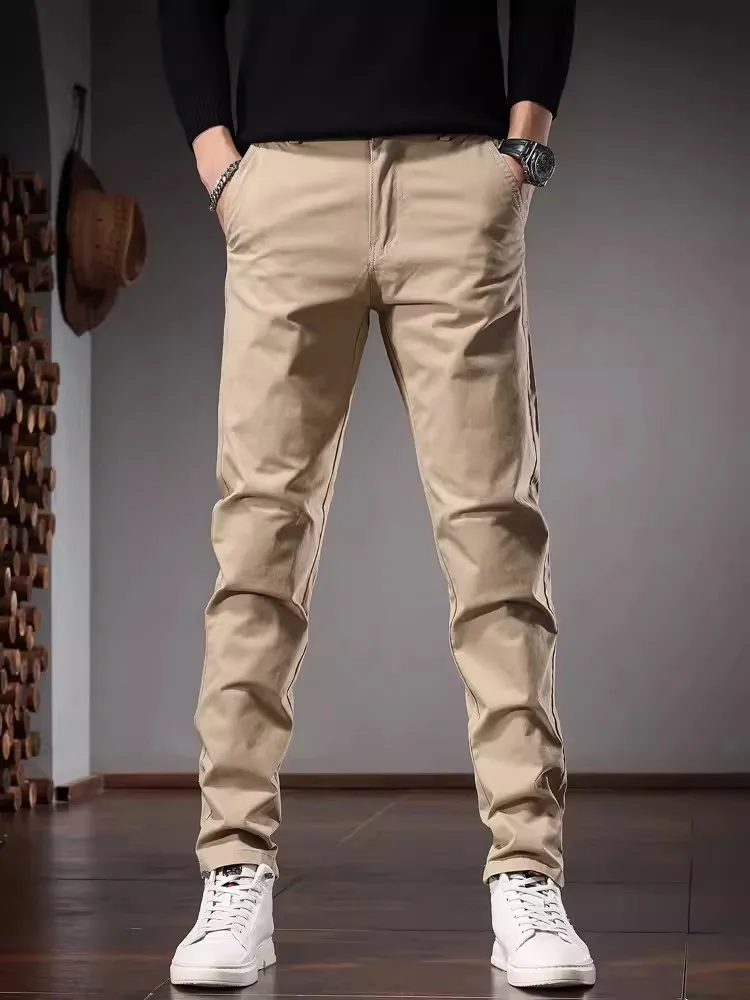 Autumn Business Casual Pants Men Black Cotton Regular Straight Trousers