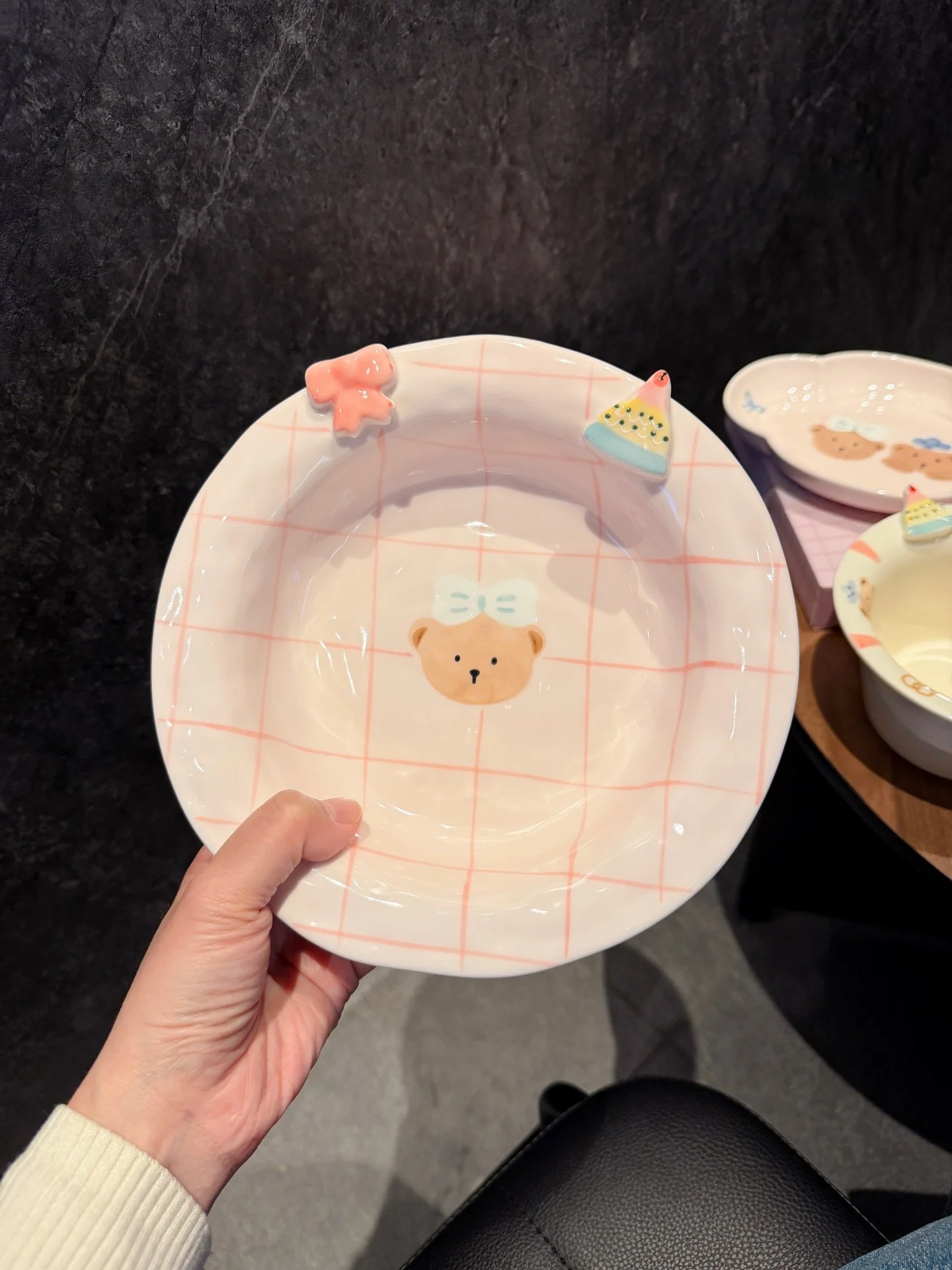 Adorable Bear Ceramic Dining Set High Temperature Resistant Rice Bowl Salad Bowl Attractive Plate Cute Small Bear Design