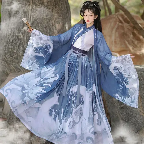 Imagen 2 del producto Hanfu Original, 3 uds., disfraz chino antiguo, ropa de mujer, trajes de baile Hanfu tradicionales, vestido de hada folclórica para graduación
