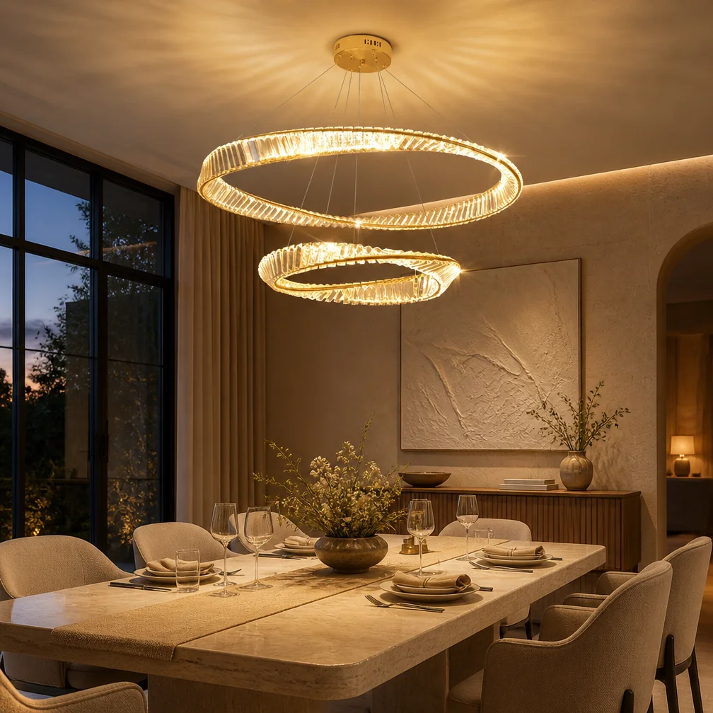 Crystal Ring LED Chandelier 40/60/80cm Pendant Light Adjustabe Hanging RC Dimming Bedroom Lamp for Living Room Dining room Villa