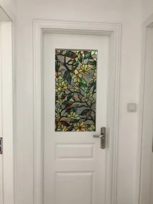 Newest Magnolia Stained Glass Window Film Privacy film for Bedroom Static Cling Art Decorative Film Wedding home decoration