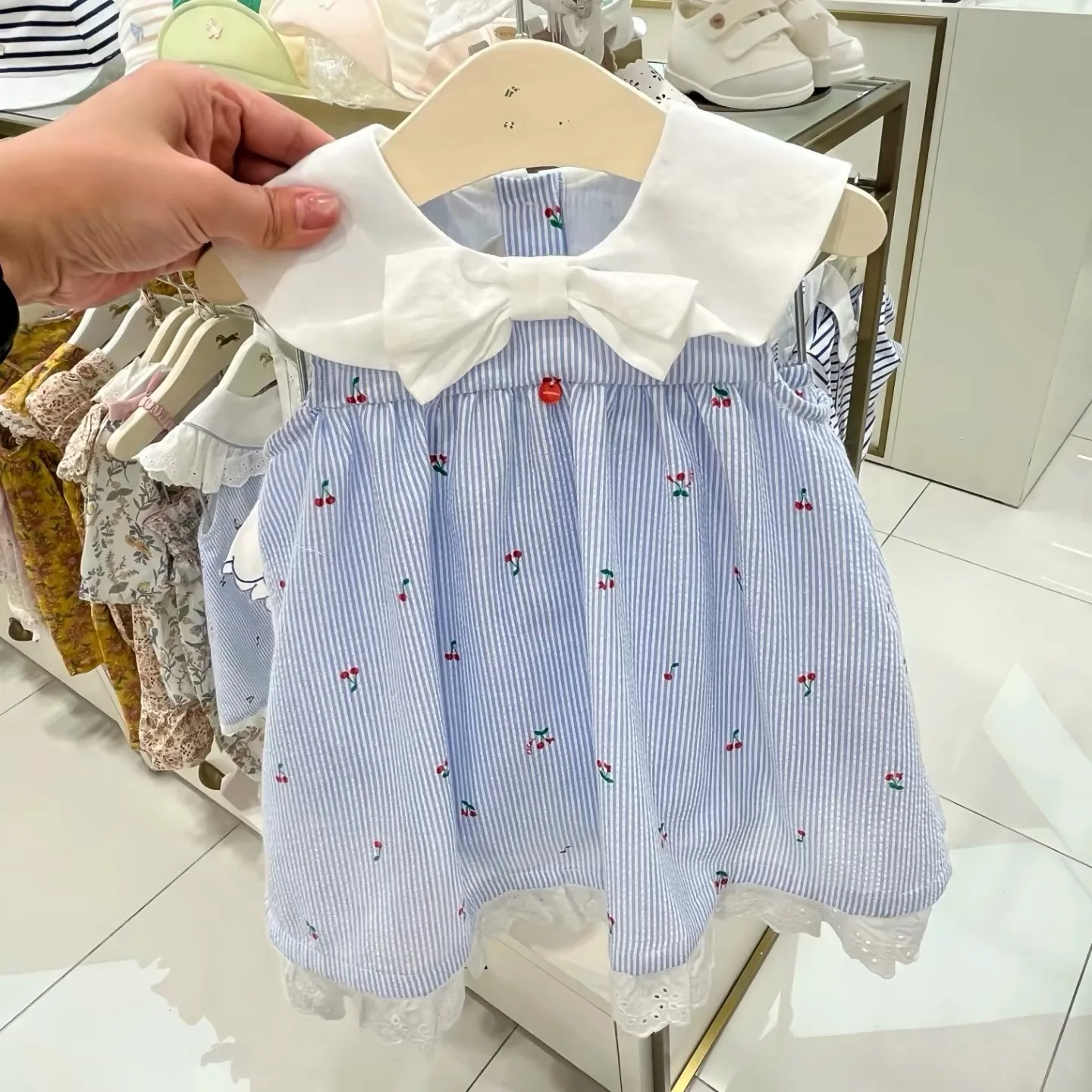 

Cute Floral Print Dress And Shorts Set for Girls Summer Season Striped Pattern Angelic Style Comfortable Fabric Casual Wear