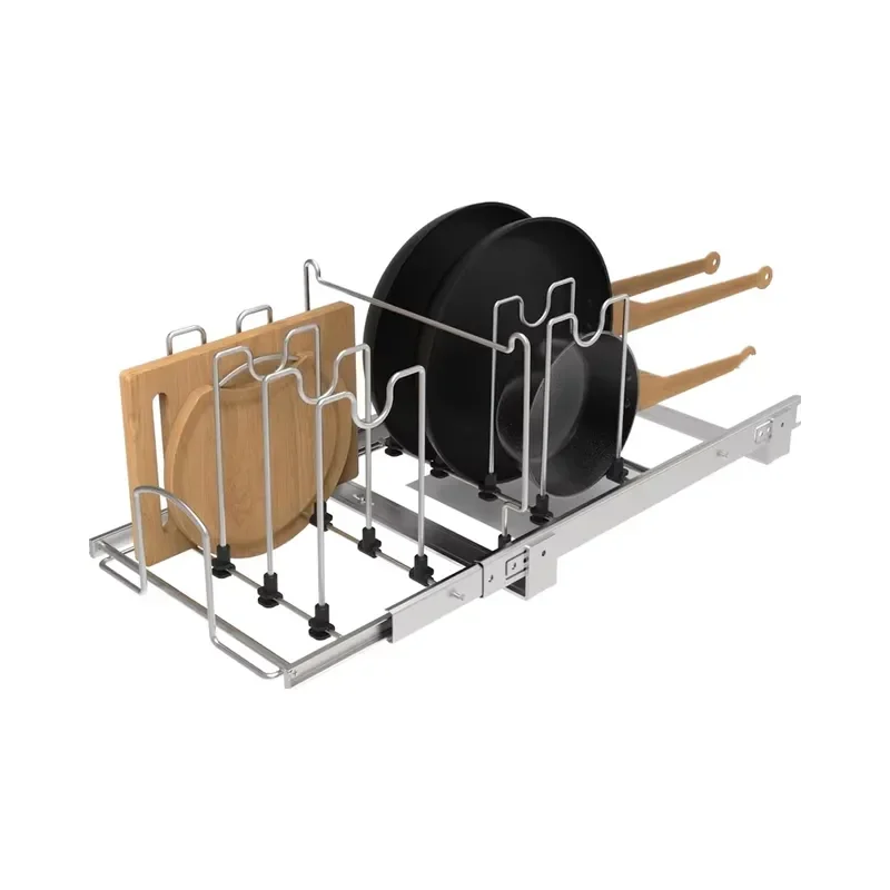 Adjustable Kitchen Cabinet Organizer Pull Out Sliding Shelf Pan Storage Rack Divider Lid Holder for Cupboard Organization