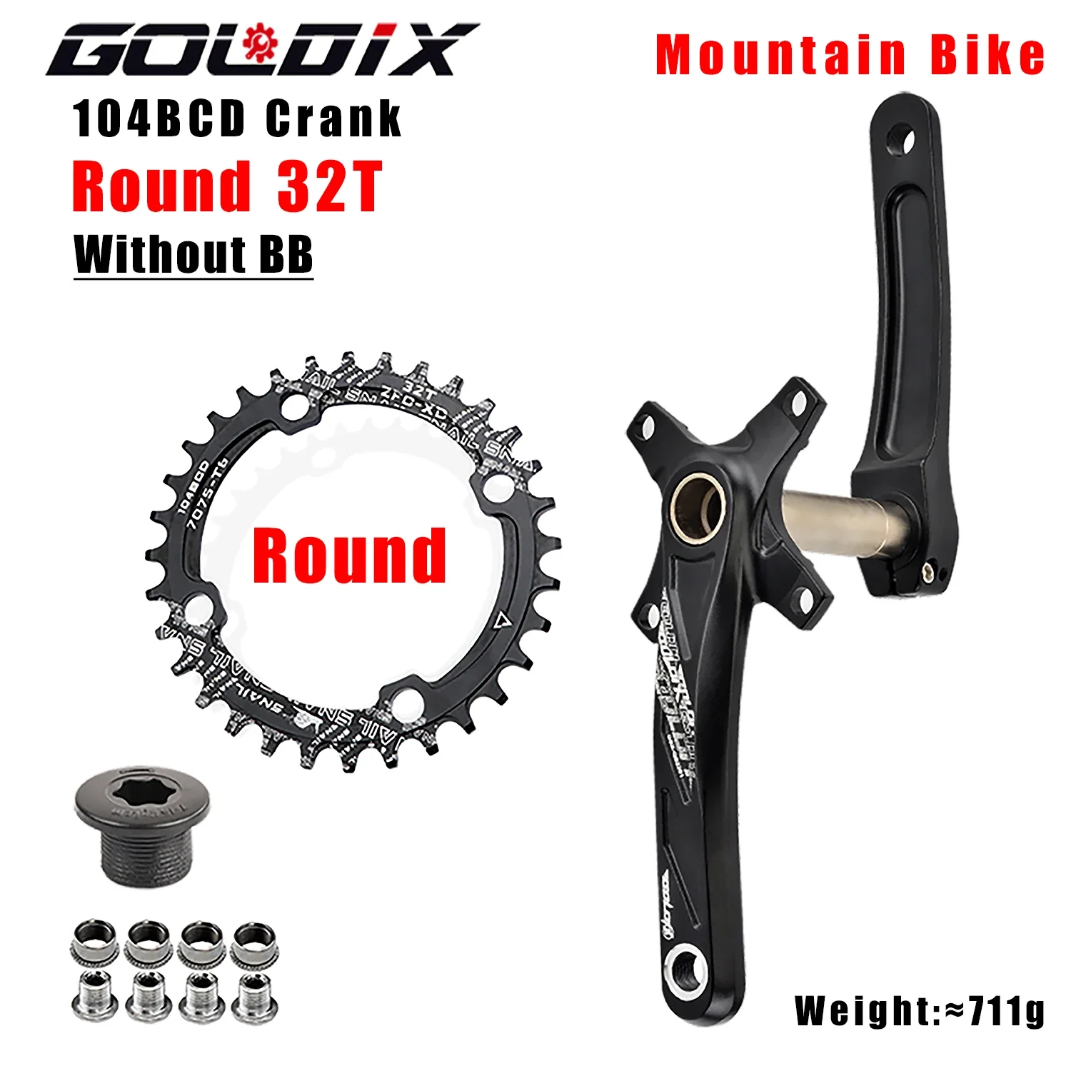 GOLDIX 104BCD Fahrradkurbelgarnitur mit breiten und schmalen Zähnen, 170/175 mm Kurbel, runder/ovaler Kettenblatt, 32 Zähne/34 Zähne/36 Zähne/38 Zähne