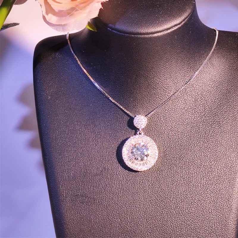 S925 الفضة الاسترليني 2 قيراط مويسانيتي الماس قلادة قلادة مستديرة متعددة الاستخدامات الراقية ارتداء اليومي هدية لصديقتك #3