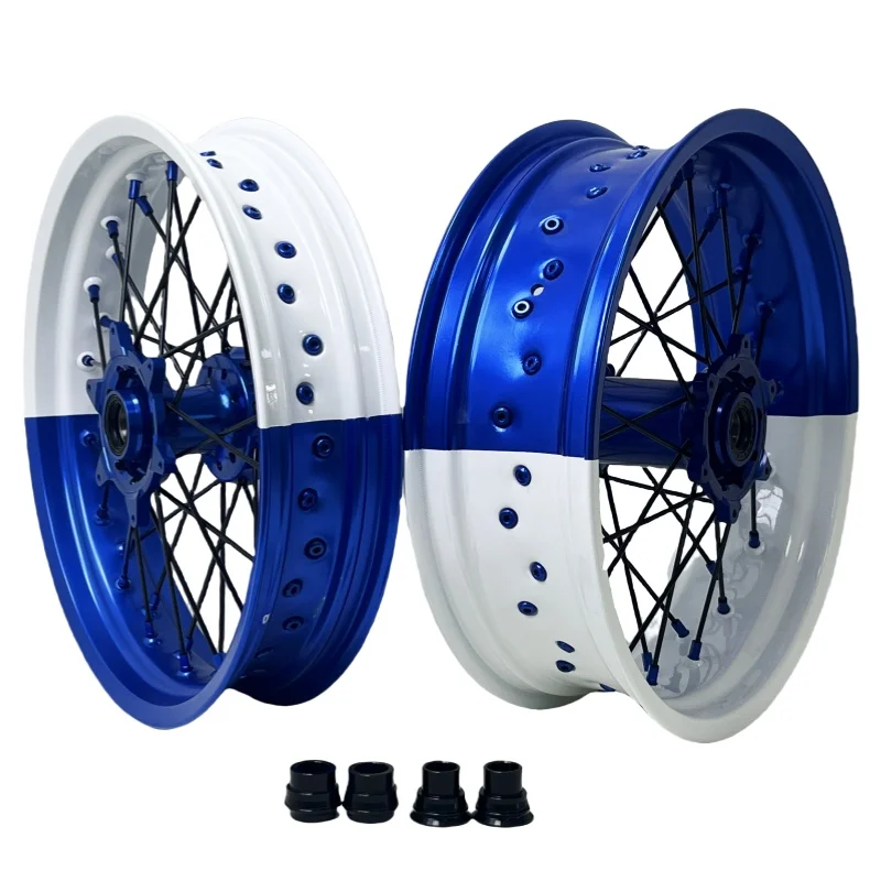 

New Design Supermoto Wheels Set Blue Rims And Blue Hubs 16 17 Inch Fit YAMAHA YZ YZF 125 250