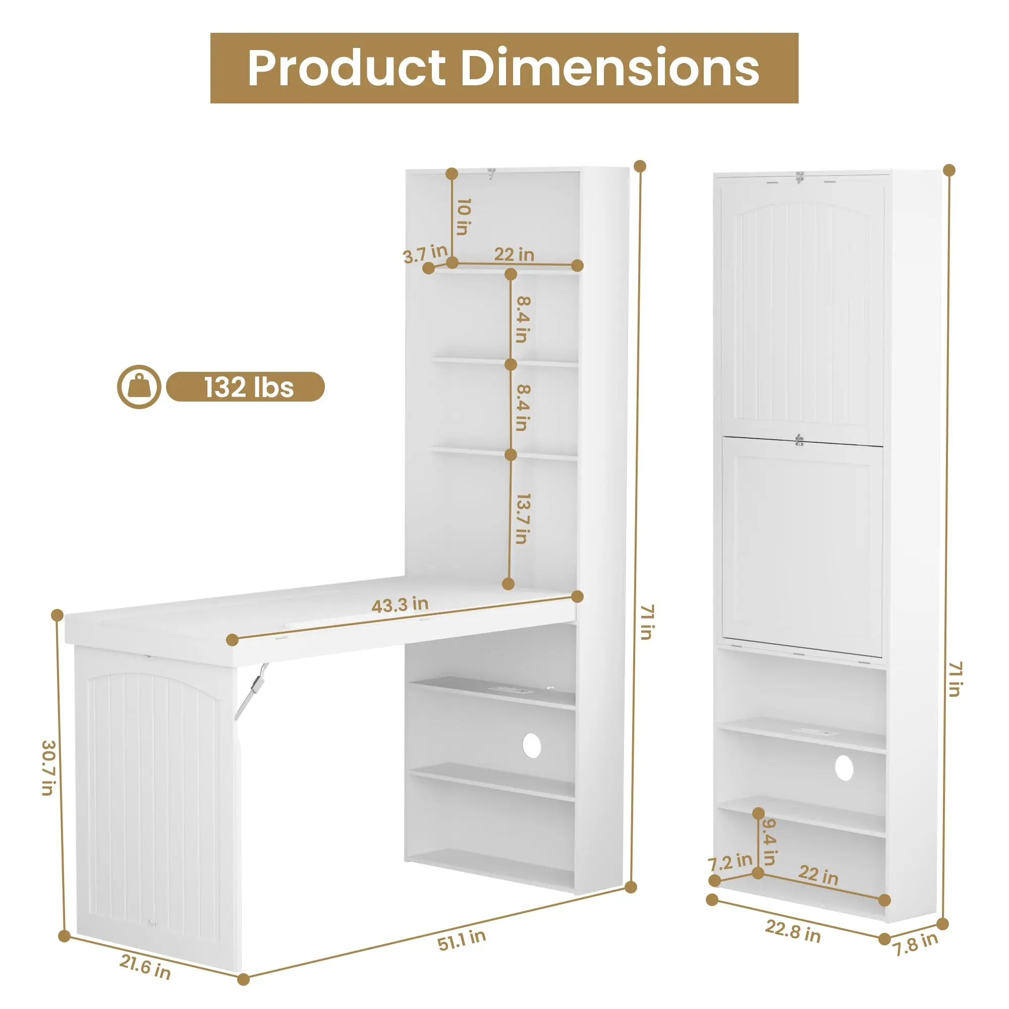 Foldable Drafting Table Desk, Space-Saving Folding Craft Table with Storage