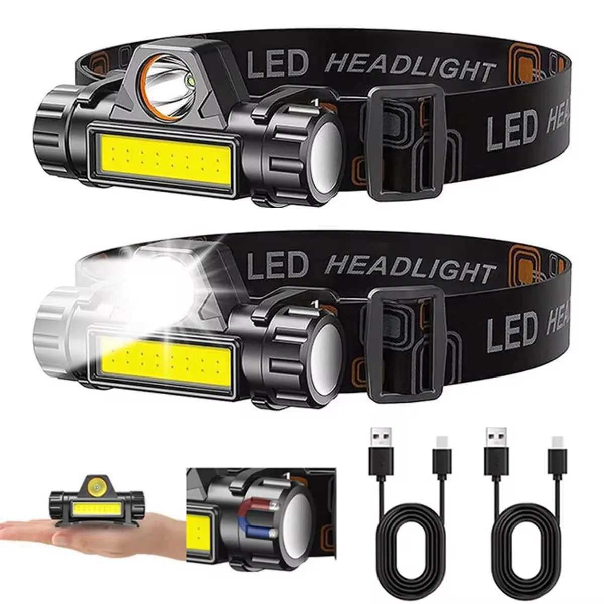 USB Rechargeable COB LED Headlamp Strong Magnetic Powerful Headlight Super Bright Waterproof Head Torch For Outdoor Fishing