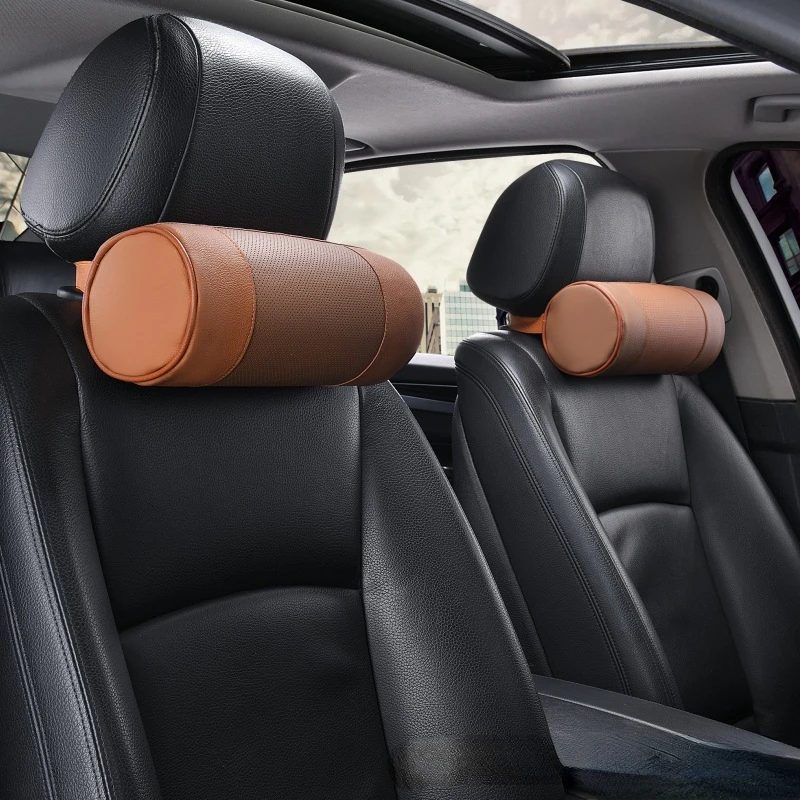 

Car Leather Neck Pillow Memory Foam Cervical Cylindrical Headrest Office Chair Cushion Headrest Support Cushion Car Headrest