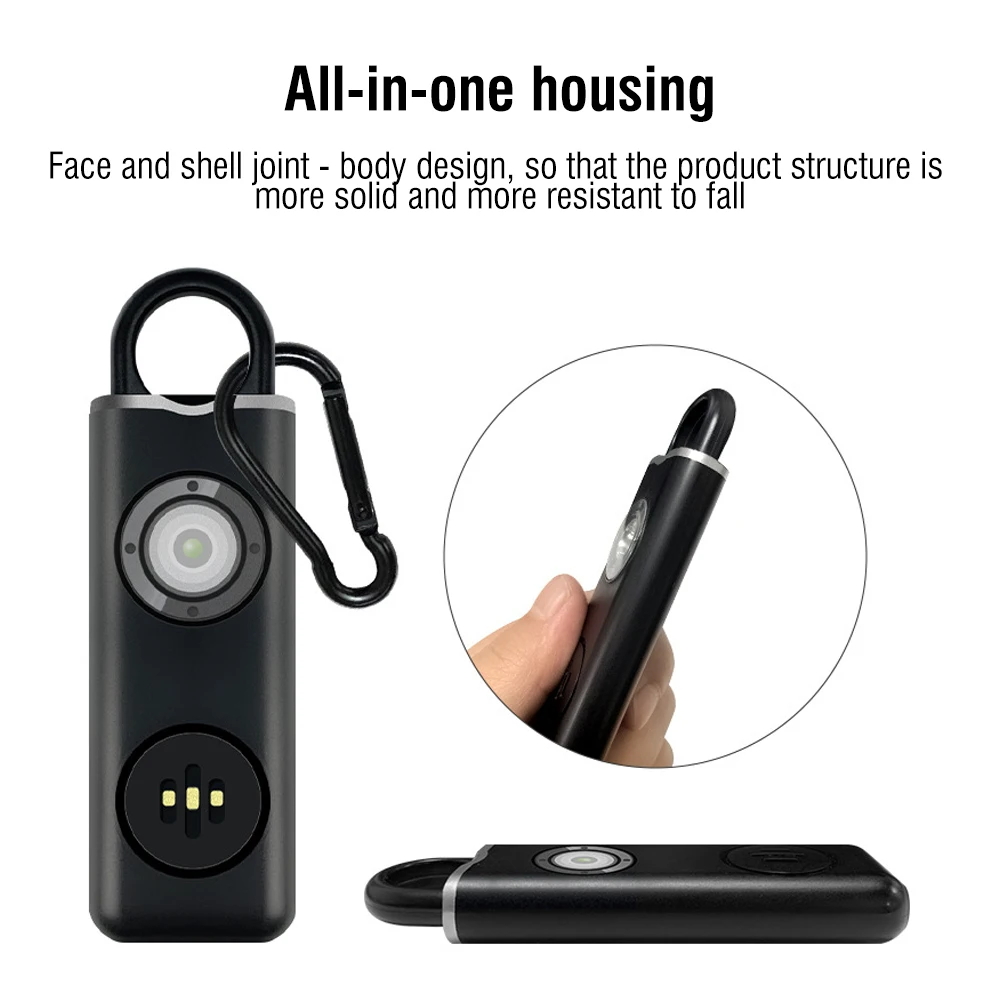 BORUiT LED Flashlight Keychain Self DefenseNoise Alarm Protective Lamp Built-in Battery Type-C Rechargeable Emergency Torch EDC