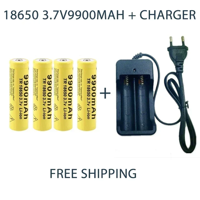 Fast charging 3.7V 18650 9900mAh capacity lithium-ion rechargeable battery flashlight battery+charger