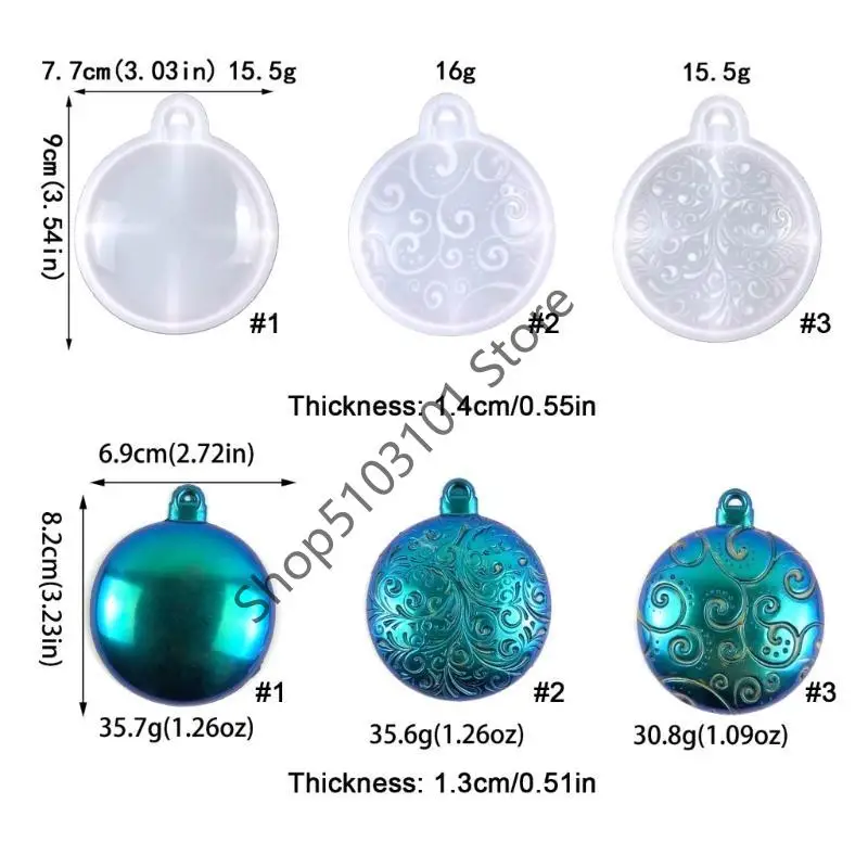 x6he 3 Styles DIY Christmas Series Round Keychain chookan Mould for Christmas Gift