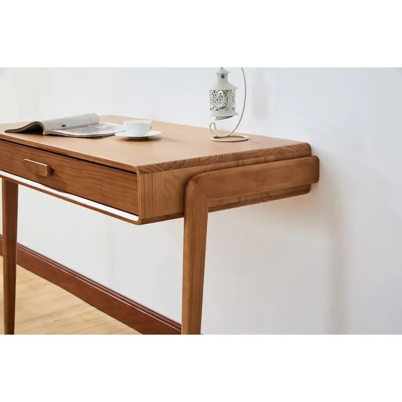 Simple and Fashionable Wall-mounted Solid Pine & MDF Table for Family Hotels. Oak/White Color. Wholesale of Family Office