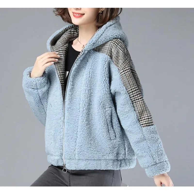سترة نسائية للخريف والشتاء تقليد خروف قطيفة جديدة سميكة ومخملية سترة دافئة للنساء #5