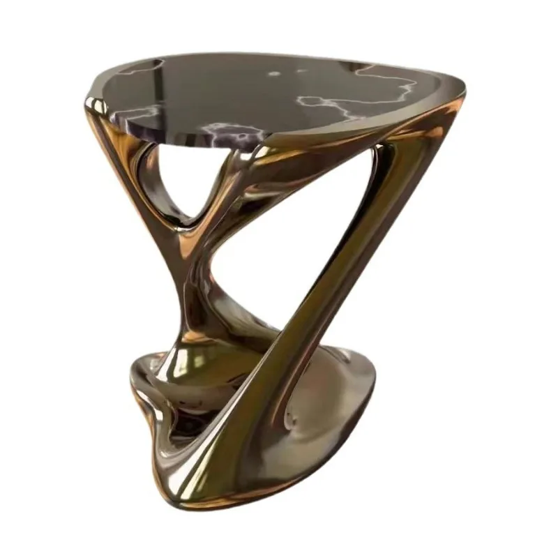 Simple living room round small coffee table light luxury small apartment edge table Italian high-grade marble balcony tea table