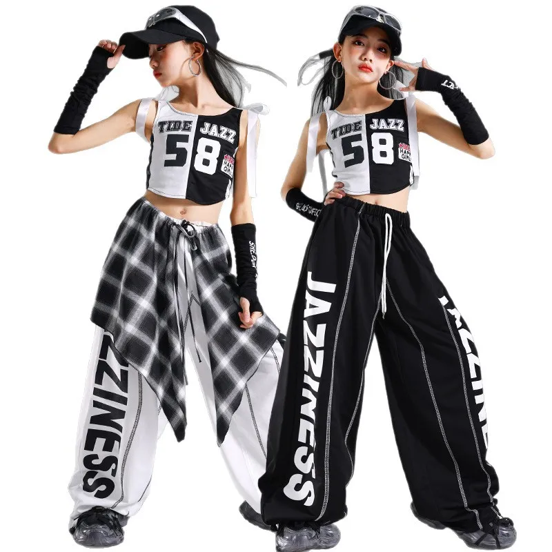 Girls K-pop Crop Top Cardigan Joggers Pants Child Hip Hop Stage Costume Kids Streetwear Jazz Street Dance Girl Group Clothes Set