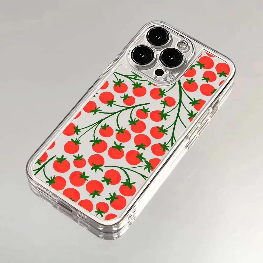 Casing ponsel motif tomat cocok untuk iPhone 17 16 15 14 13 12 11 Pro/Max/Plus transparan anti jatuh dan tahan benturan
