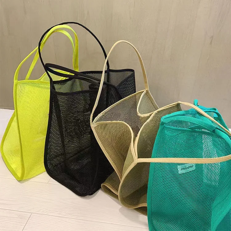 Protable Mesh Bag Large Capacity Reusable Kids Toys Storage Bags Swimming Beach Bag Women Makeup Organizer Shopping Handbag