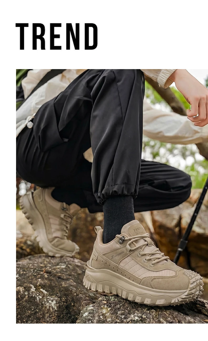Modische und bequeme Herren-Wanderschuhe mit niedrigem Schnitt, rutschfesten und verschleißfesten gezackten Sohlen, ausgezeichnetem Grip, komfortablem Futter, geeignet für Sport und Freizeit, ideal für Outdoor-Wanderungen, Bergsteigen und Camping. – Detail 2