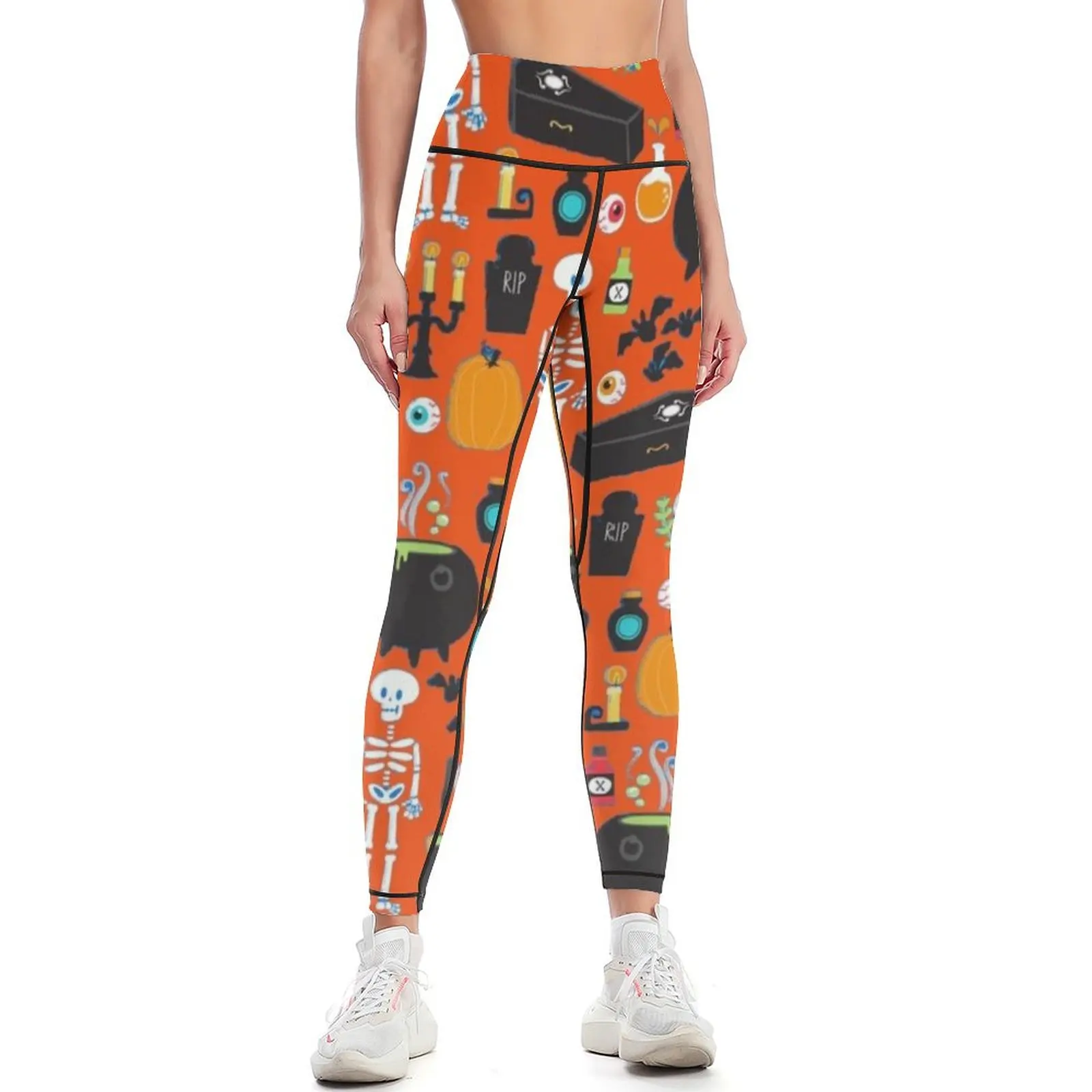 

Halloween Creepy Skull Witch Pumpkin Pattern Leggings Sports female gym wear Women's fitness gym top Womens Leggings