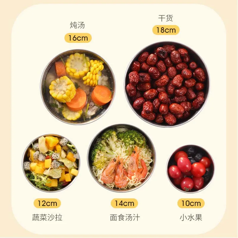5 in 1 Stainless steel fresh-keeping box five piece set, kitchen refrigerator fresh-keeping storage can, round with lid