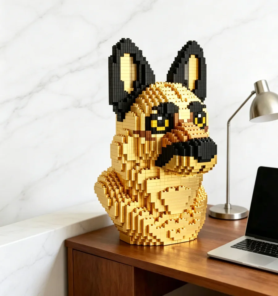 DIY Shepherd Head Sculpture Brick Building Kit Realistic Canine Bust Office Table Art Ornament Relaxing Handmade Decor Gift