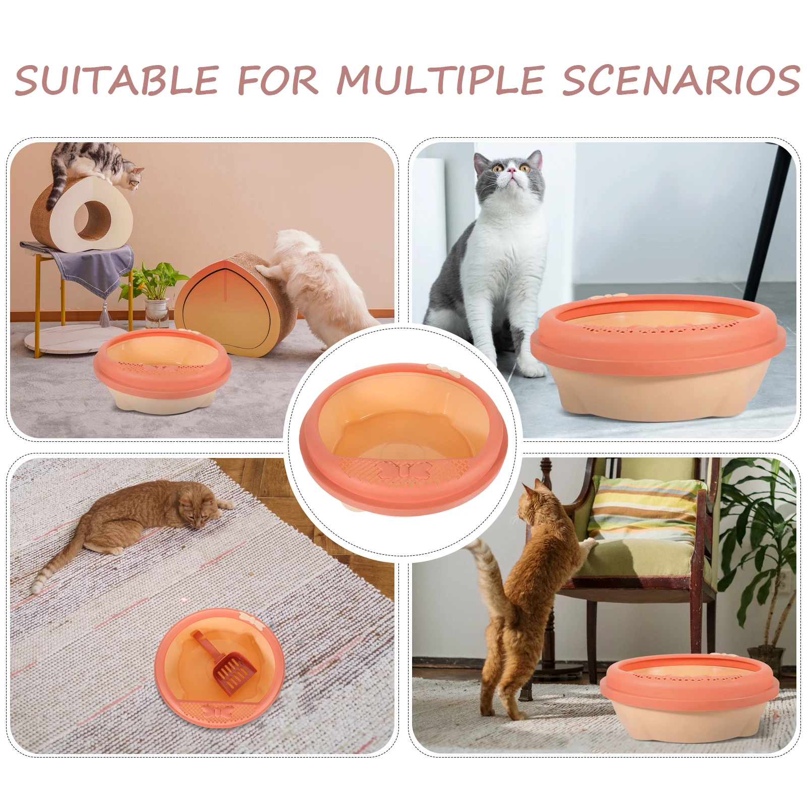 

Cat Litter Box Pink Small Half Enclosed Anti Spill Durable Plastic Large Opening Safe Home Office Pet Shop Bedroom Bathroom