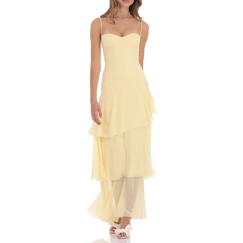 Damesmode Off-shoulder laag uitgesneden effen taartjurk Sexy mouwloze slanke strandfeestjurk Elegante rugloze ruches slingjurk