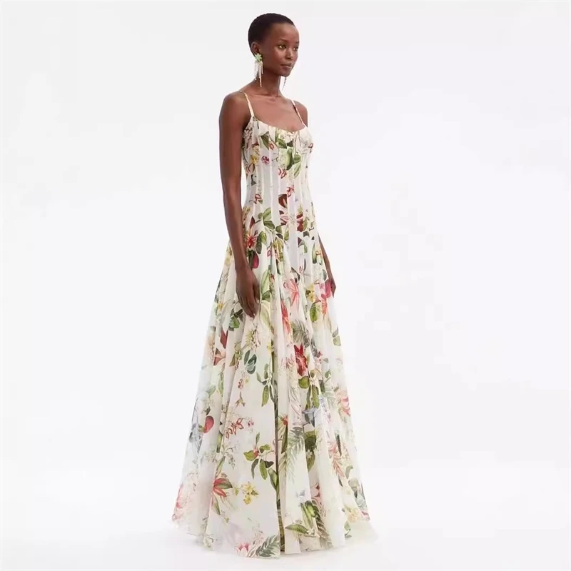 2025 Nuovo abito longuette da donna con stampa floreale girocollo smock elastico in vita manica corta da donna per le vacanze abito in cotone 100%
