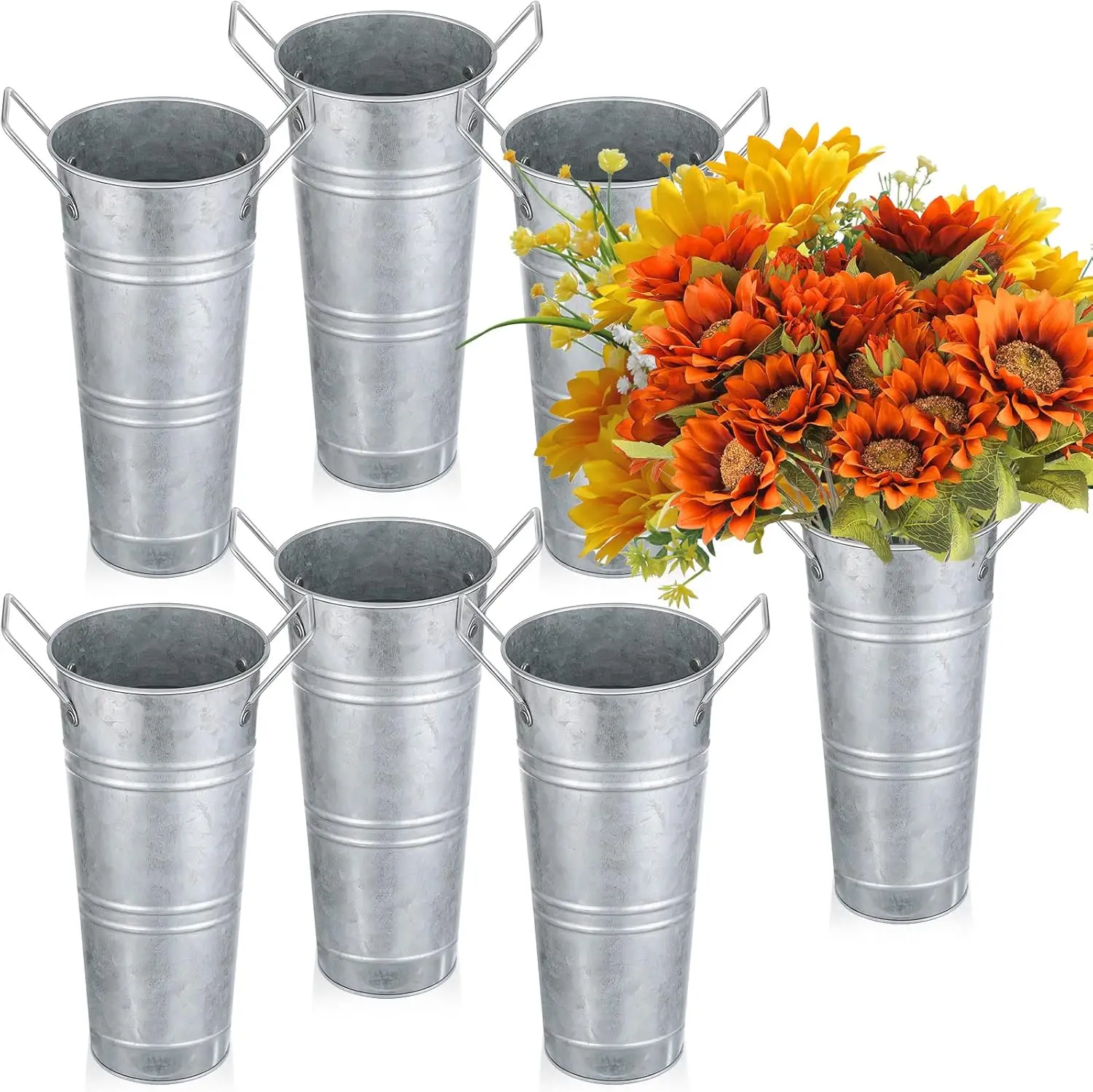 

Chumia 6 Pcs Fall Vase Wedding Flower Buckets Bulk Galvanized Metal Bouquet Bar Decoration Pail For Cut Flower With Handle