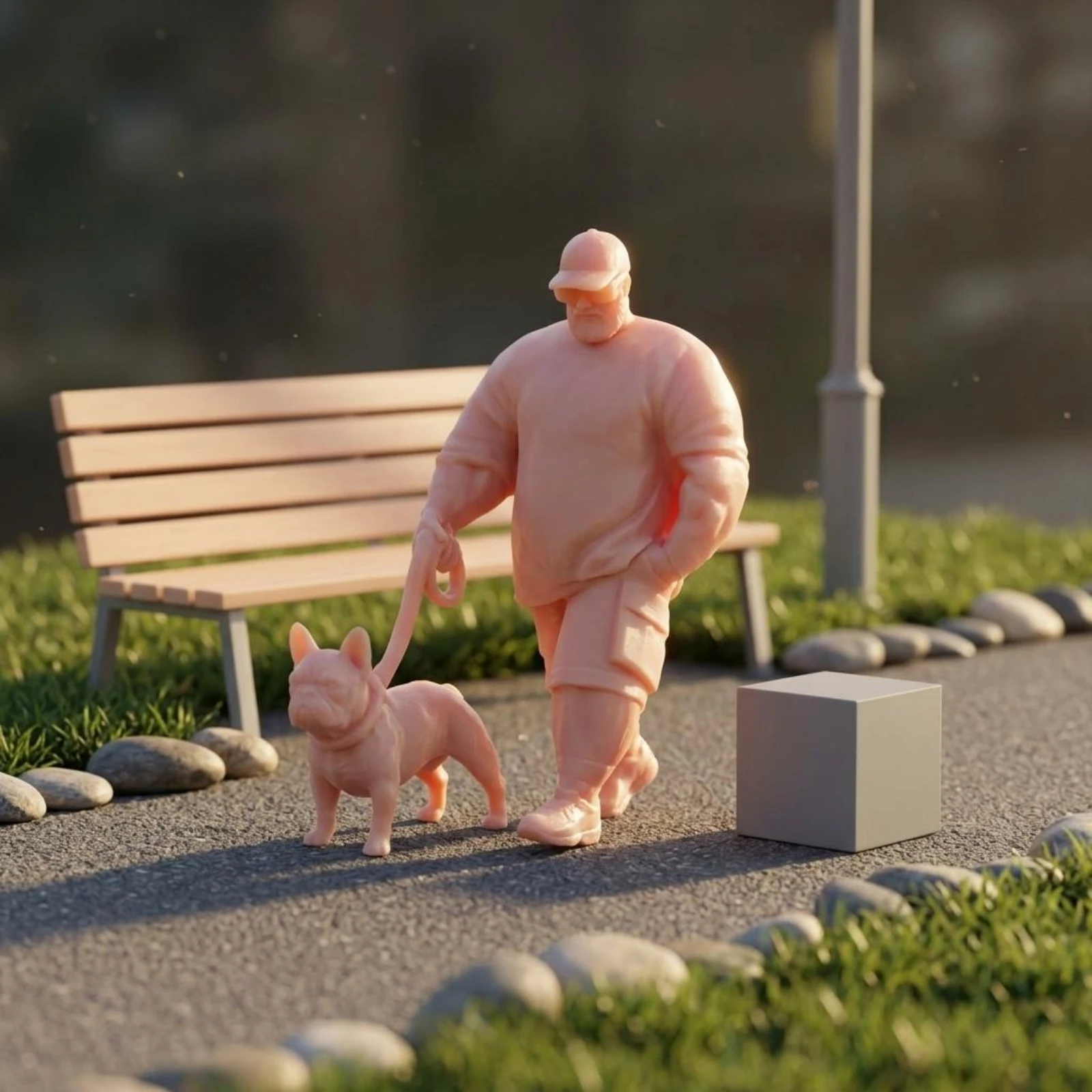 Dog and Leash Model 1/64 Scale Miniature Scene Model Miniature Scene Figure Compact Standing Pose for Dioramas