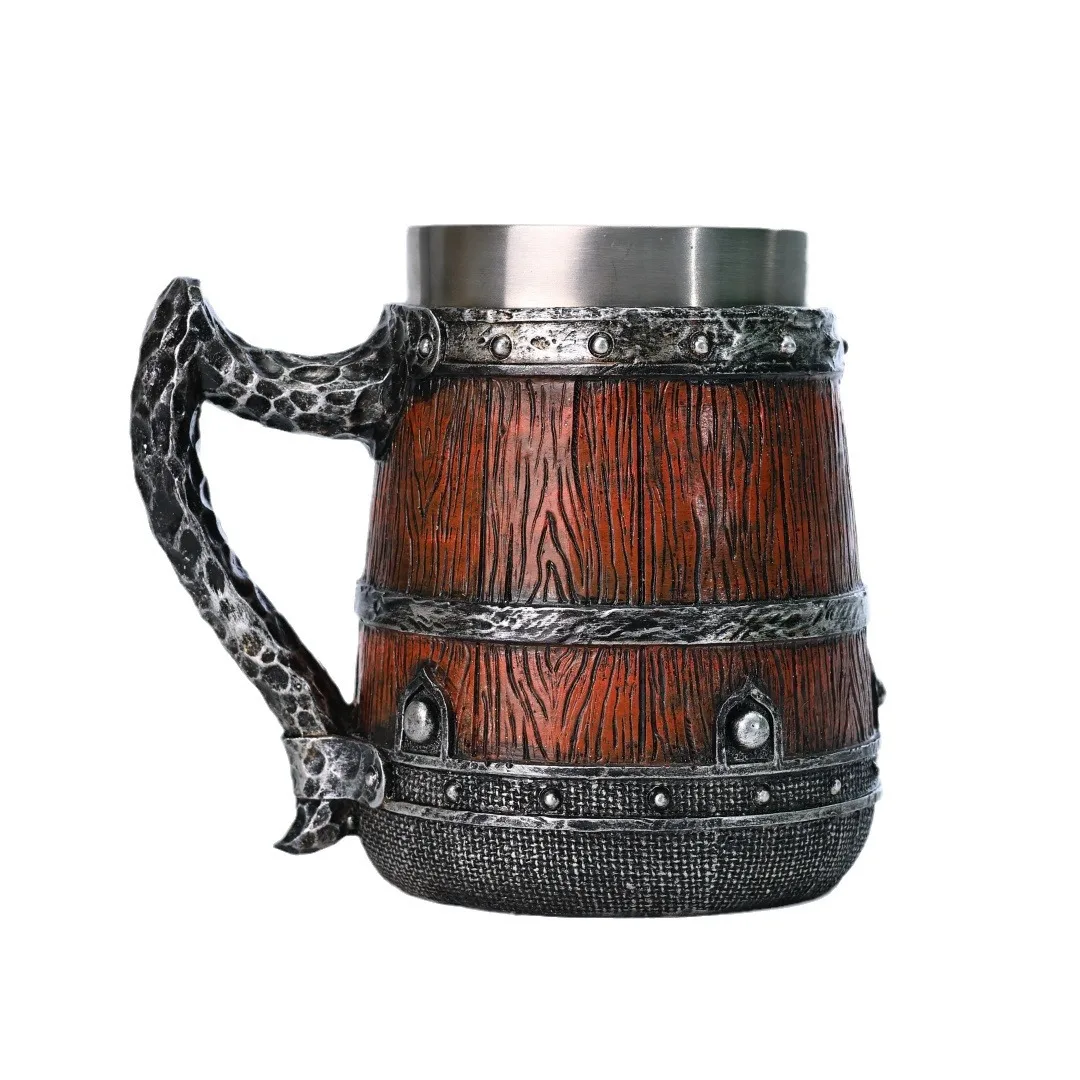 

Деревянная бочка в стиле викингов, пивная кружка из нержавеющей стали, креативная кофейная чашка в стиле ретро для использования в баре, новинка, идея подарка