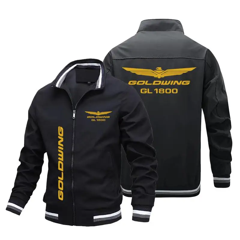 Fall and cold men's graphic printed logo golden wing Honda coast car driver jacket