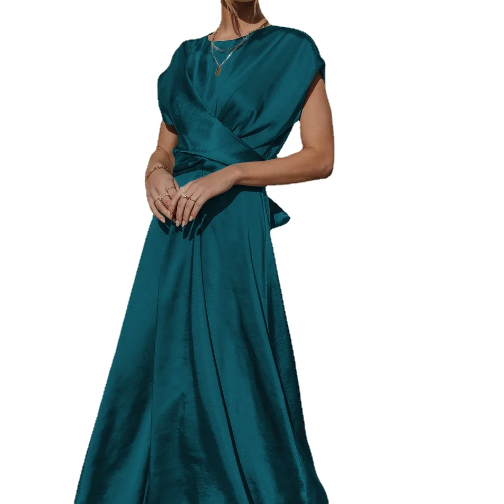 High Quality Spot Wholesale Fashion Summer Women Clothing High-end Satin Binding Elegant Drape Light Evening Dress Vestidos Y2k