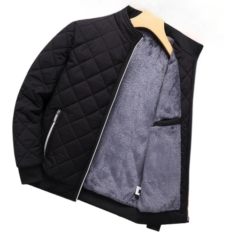

Осенне-зимняя куртка-бомбер, мужская повседневная куртка на флисовой подкладке с ромбовидным узором, мужская модная одежда, новинка 2023, облегающее пальто